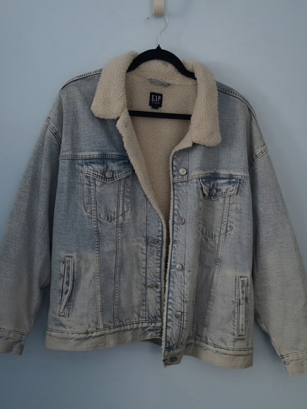 0GAP Light Blue Denim Sherpa-Lined Bomber Jacket